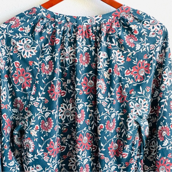 Beach Lunch Lounge size Large Navy Blue & Red Floral Boho Peasant Tunic Top - Picture 8 of 14